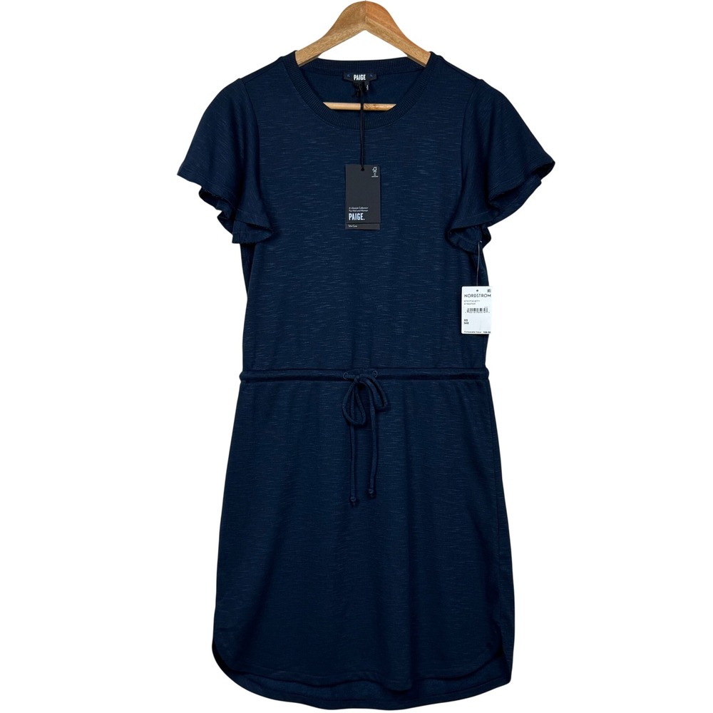 NEW Paige Brielle T-Shirt Dress Women XS Navy Flutter Sleeve Drawstring Waist